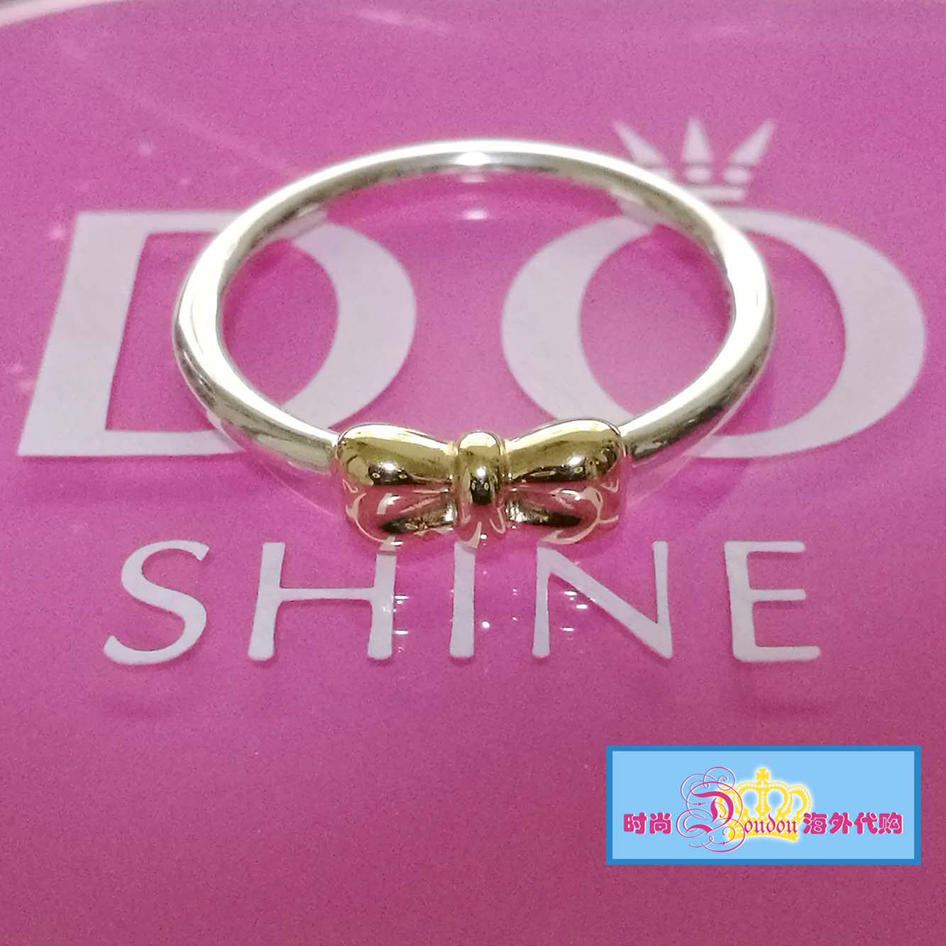 Spot Pandora Pandora discount 925 silver 14k gold bow ring 190972-54 - Taobao