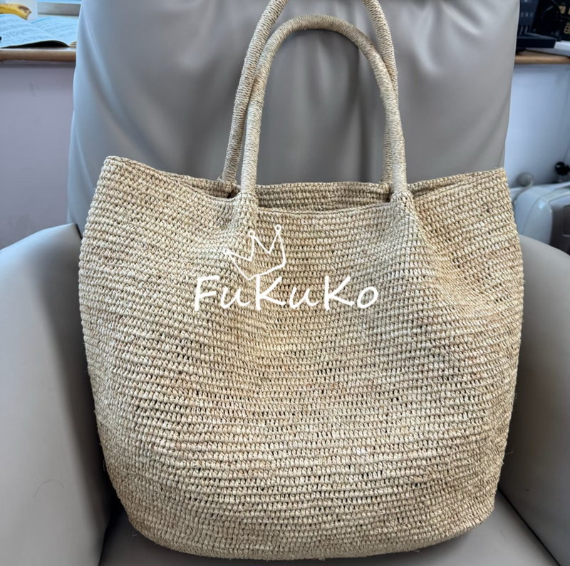 Fukuko26 New Style Raffia Grass Color White Magnolia Raffia Large Tote Bag Women's Handbag Shoulder Bag Versatile