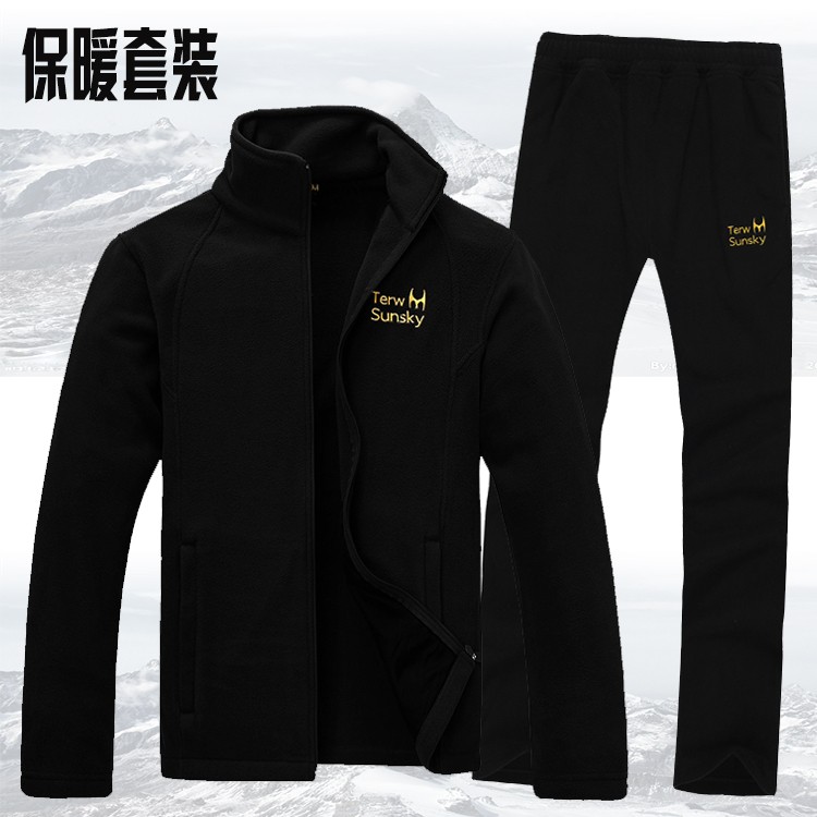 (Taier Sen Skye)Spring and autumn warm fleece jacket men's long-sleeved open-chest suit home wear running suit