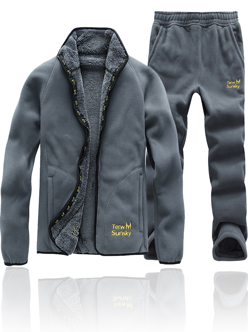 Thickened and velvet suit outdoor anti-cold fleece jacket men's coat warm pants Leisure sports suit Autumn and winter