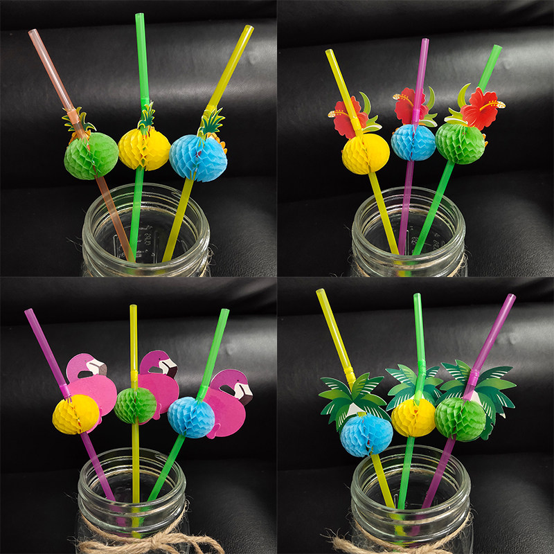 Creative Umbrella Fruit Stereostomate Art Straws Party Cocktails One-off Decorative Straws 50