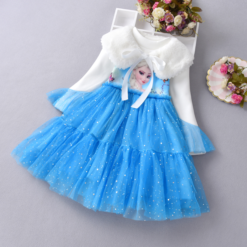 Girl Foreign Dress Autumn Winter Style Plus Suede Ice Chic Edge Love Salsa Princess Dresses Princess Dresses Children Christmas Costumes