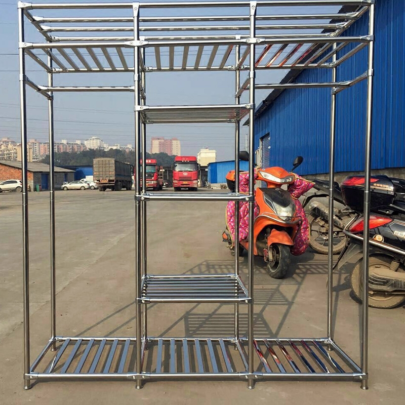 Stainless steel simple large wardrobe thickened steel pipe large wardrobe double assembled steel frame Oxford fabric aluminum alloy