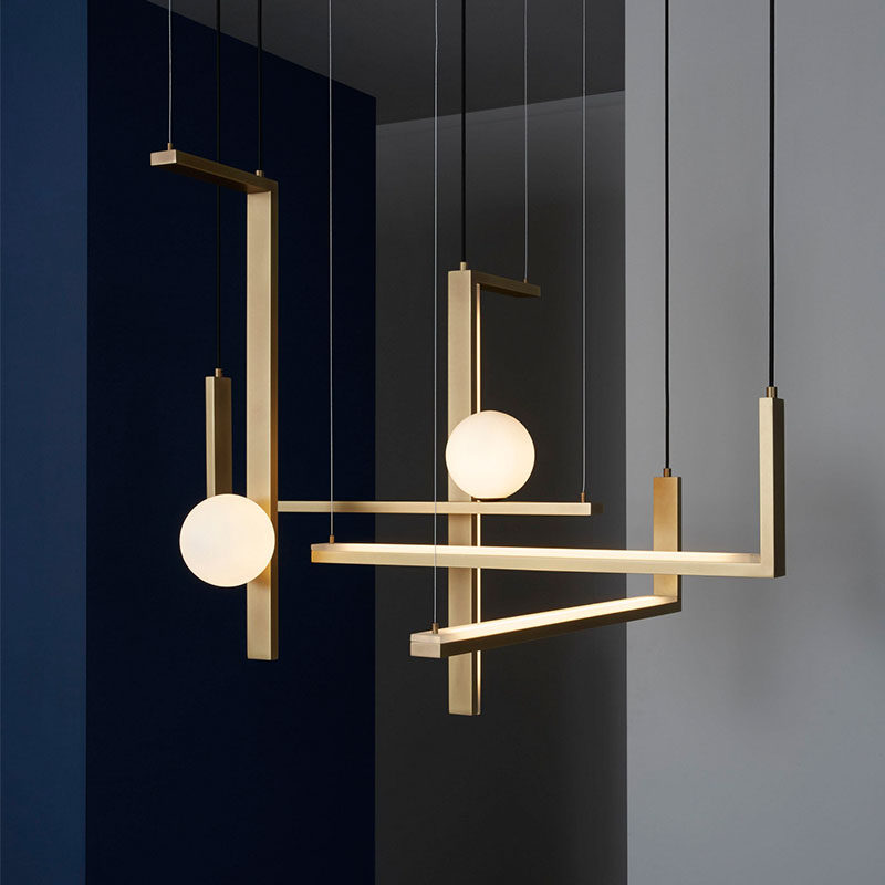 Light Lavish Rear Modern Designer Prototype House Clubhouse Leisure Area Full Copper Dyeing L-shaped Glass Ball Combined LED Chandelier