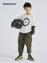 iaiaimmo 22 spring and summer new products original childrens clothing smiley face splicing fake two pieces of soft waxy long-sleeved round neck T-shirts