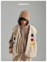 iiammo winter foreign style loose Korean style three-dimensional wool embroidery parent-child plush non-shedding childrens fur vest