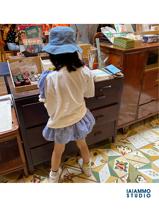 iaiammo Western style bow slub cotton plaid short-sleeved T-shirt Childrens plaid bud pants