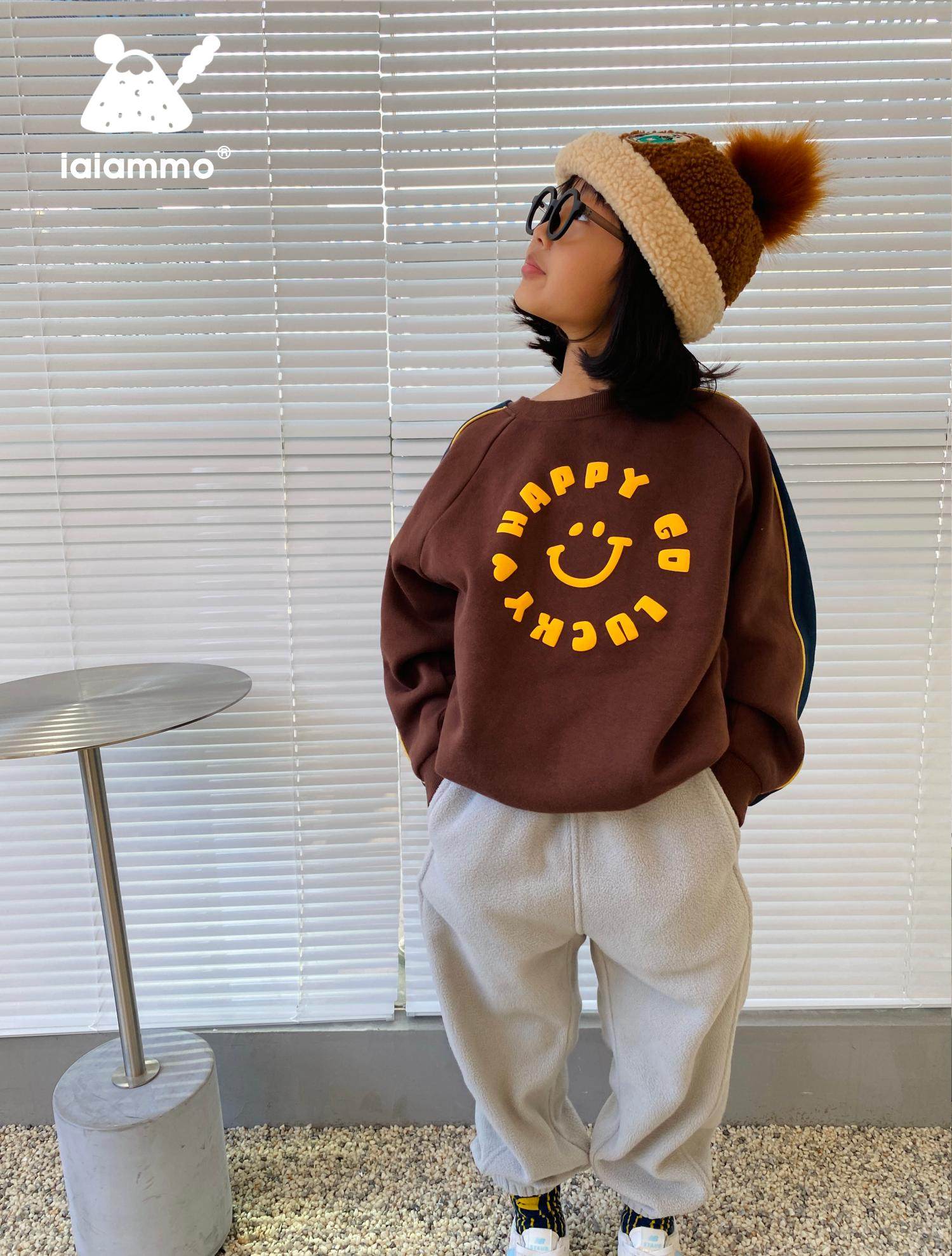 iaiammo autumn and winter brown cartoon stamp lamb fleece warm fur ball bunny casual children's pot hat