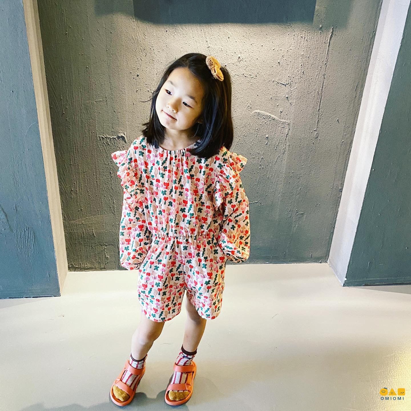 OMIOMI 20SS spring summer new ins girls original design printed floral bubble sleeve jumpsuit jumpsuit