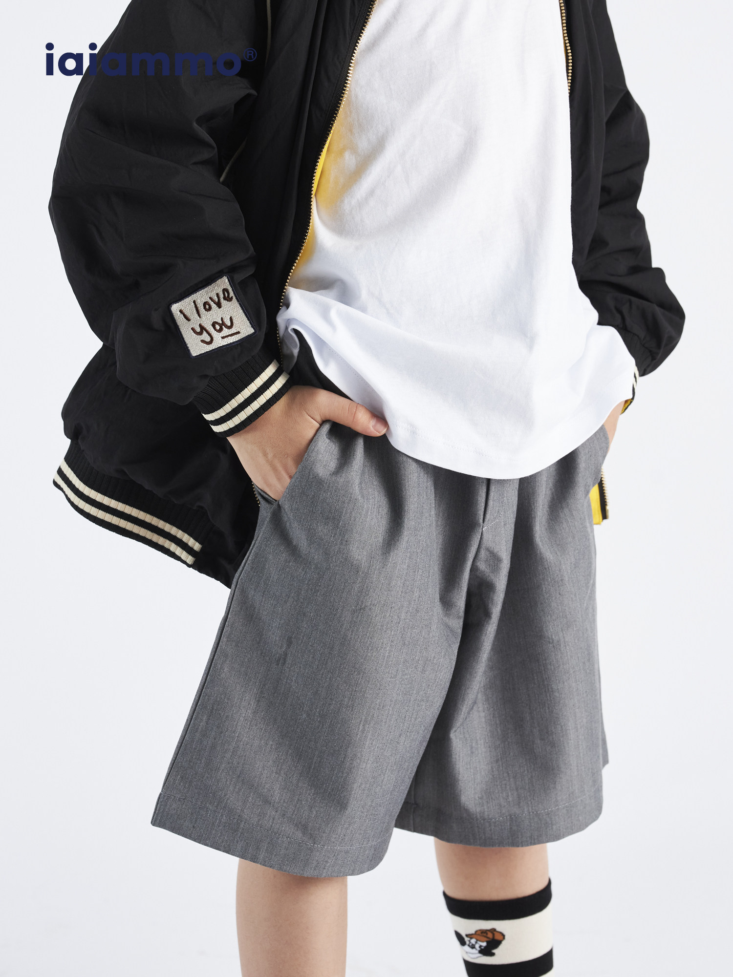 iiammo 22 summer new casual suit harem shorts neutral woven children's refreshing gray trousers