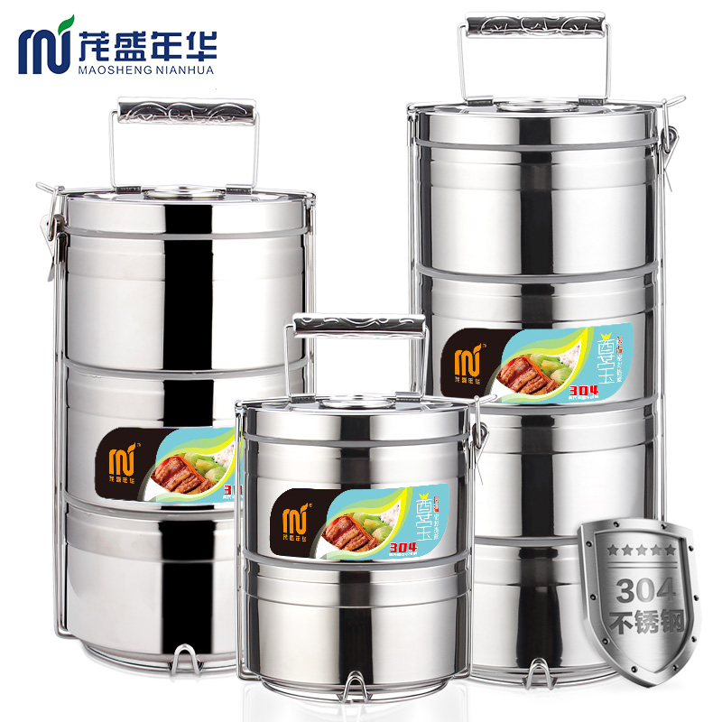 Large-capacity multi-layer 304 stainless steel super long insulation lunch box lunch box three-layer four-layer portable rice bucket home