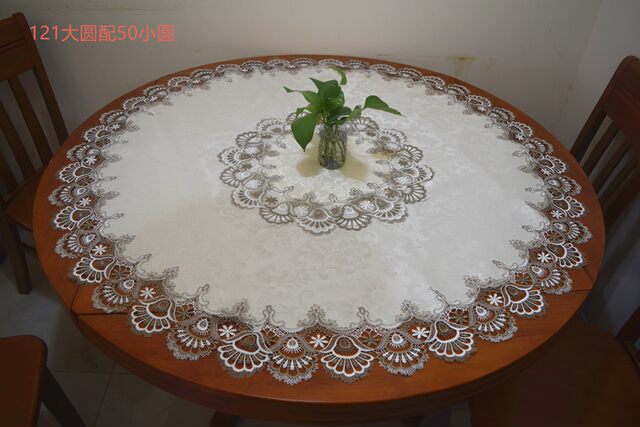 ຕາຕະລາງ turntable tablecloth ຂະຫນາດໃຫຍ່ round tablecloth ອອກແບບ tablecloth ເອີຣົບອາເມລິກາອາເມລິກາຈີນຕາຕະລາງແກ້ວ lace double layer beige