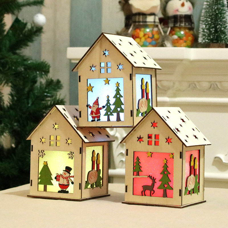 Christmas decorations Luminous wooden house snow house Hotel Bar Christmas tree decoration children DIY gift window decoration