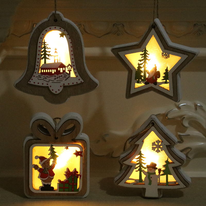 New Christmas decorations Christmas light-emitting wooden pendant Christmas Tree pendant Christmas gift