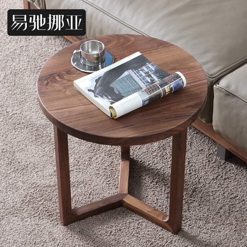 Easy to move sub-furniture modern living room Black Huaches wood solid wood sofa edge a few balconies small round table corner a few side tables-Taobao