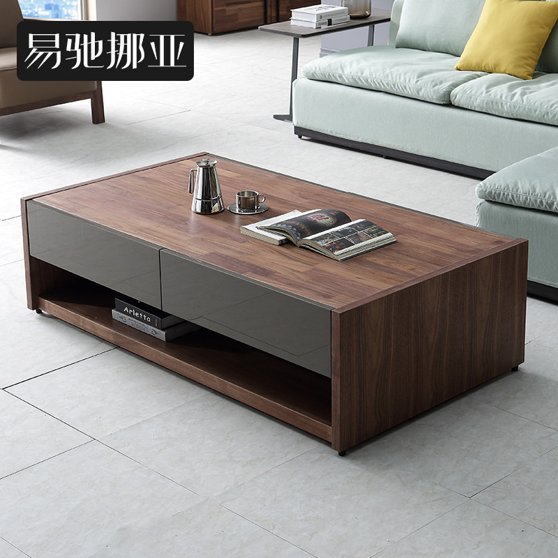 Easy-to-move sub-furniture modern black walnut wood tea table TV cabinet Composition furniture storage tea table with solid wood ground floor