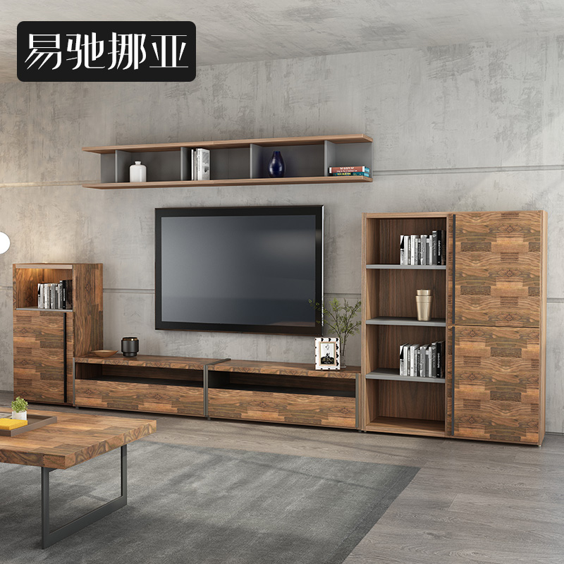 Easy To Move Sub-Home Innate Living-room Black Walnuts TV Cabinet Tea Table Combo Wall Cabinet Extremely Minimalist type combined suit