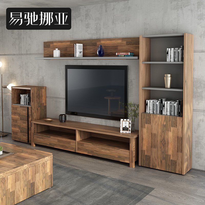 Easy Relaxation Subfurniture Black Walnuts Wood Tea Table TV Cabinet Composition Wall Cabinet Living-room Complete Furniture Background Wall Side Cabinet-Taobao