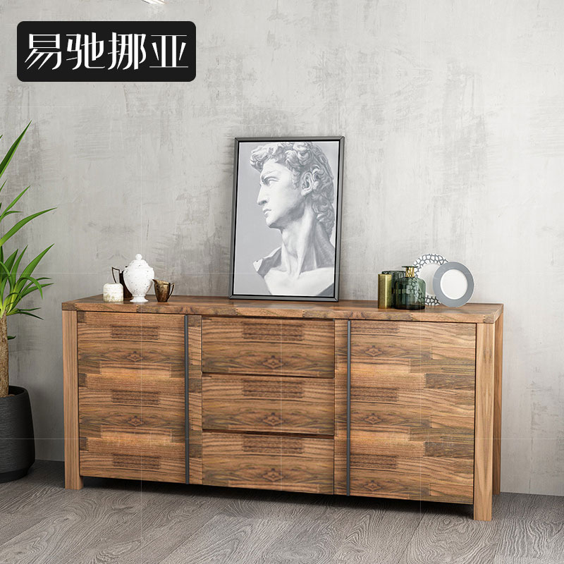 Ichinoa Furniture Dining Room contains modern black walnut wood solid wood dining side cabinet 2 doors 3 drawing room decoration cabinet