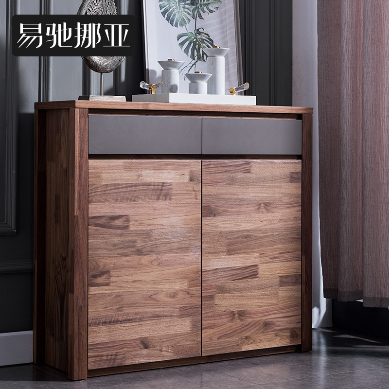 Easy Relaxation Nordic Furniture Nordic Home Walnuts Wood Door Hall Cabinet Living-room Living-room Solid Wood Pair Open Door Double Draw Containing Cabinet