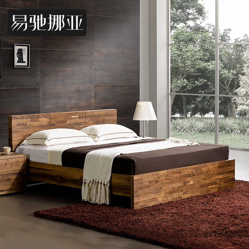 Easy to move sub-furniture Nordic black walnut wood solid wood bed 1 5 m single bed 1 8 m master bedroom with double bed