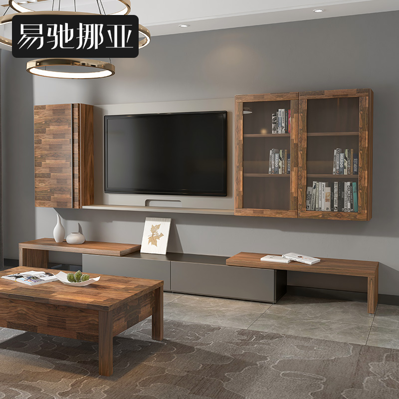 Easy Ride Away Subfurniture Black Walnuts Wood Tea Table TV Cabinet Combo Wall Living-room Livingroom Livingroom Living-room Combo Background Wall