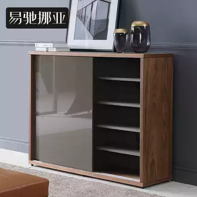 Yichi Noah furniture black walnut sliding door sliding door shoe cabinet Room hall cabinet Living room multi-function sliding door storage cabinet