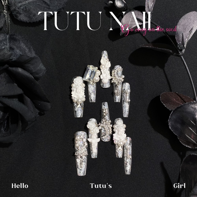 【Little Angel】Tutu Nail Handmade Wearable Nails Autumn and Winter Heavy Craft Luxury Baroque Angel Palace Pearls 【Little Angel】Tutu Nail Handmade Wearable Nails Autumn and Winter Heavy Craft Luxury Baroque Angel Palace Pearls