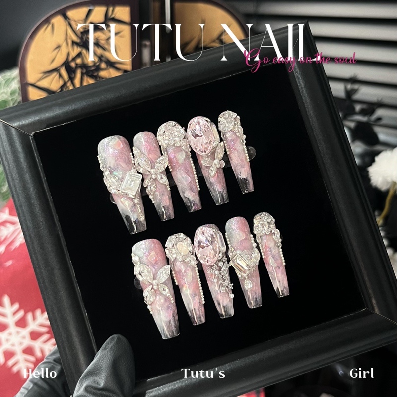 【White Peach Rose】Tutu Nail Handmade Wearable Nail Art Heavy Craft Pink Acetate Brightening Gentle
