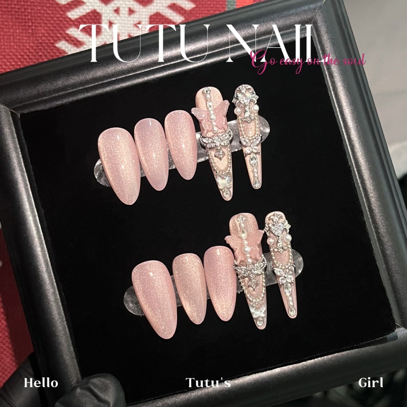 【Peach Milk Jelly】Tutu Nail Handmade Wearable Nail Art Pink Gentle Heavy Craft Cat Eye Nail Protector Butterfly 【Peach Milk Jelly】Tutu Nail Handmade Wearable Nail Art Pink Gentle Heavy Craft Cat Eye Nail Protector Butterfly