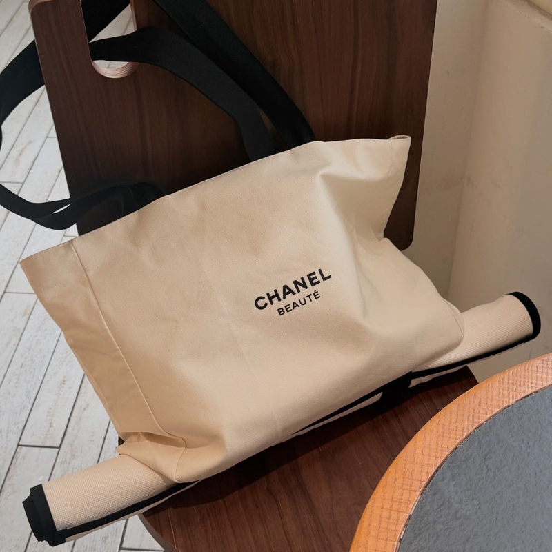 Chanel Beauty Counter Limited Edition Gift Set: Beige Beach Towel + Canvas Tote Bag Set, Makeup Bag