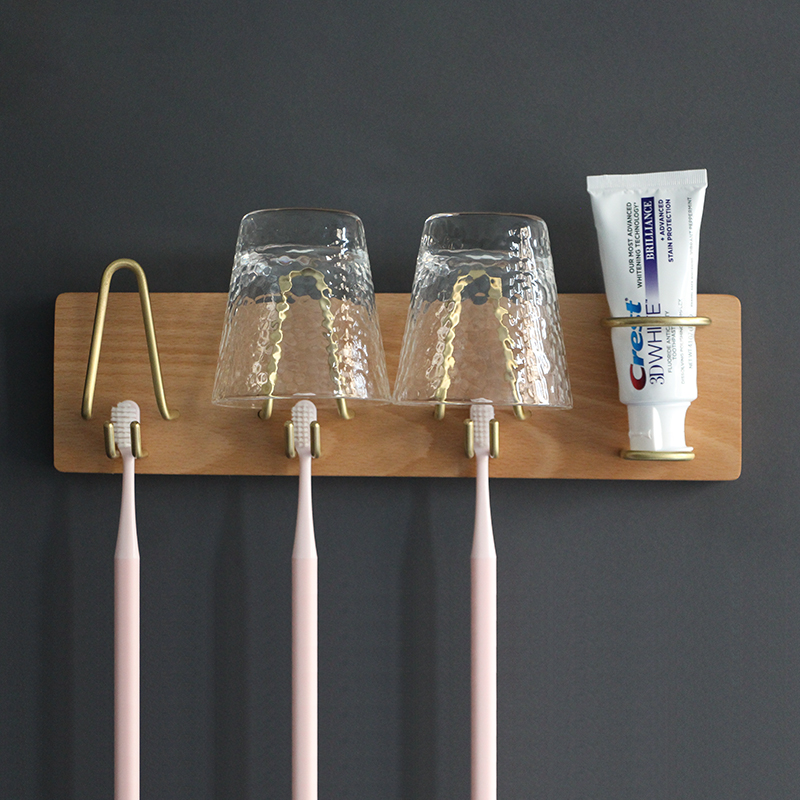 Nordic solid wood toothbrush storage rack free punch wash cup toothpaste rack powder room electric toothbrush wall mount - Taobao