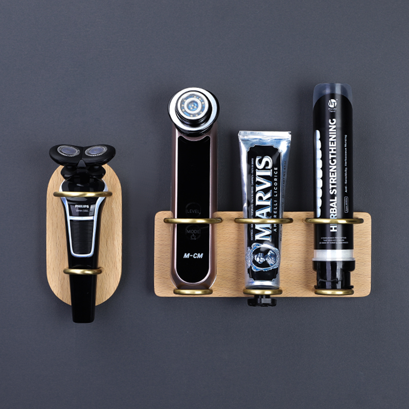 Electric razor storage rack powder room solid wood razor rack free punch wall hanging rack bathroom bracket