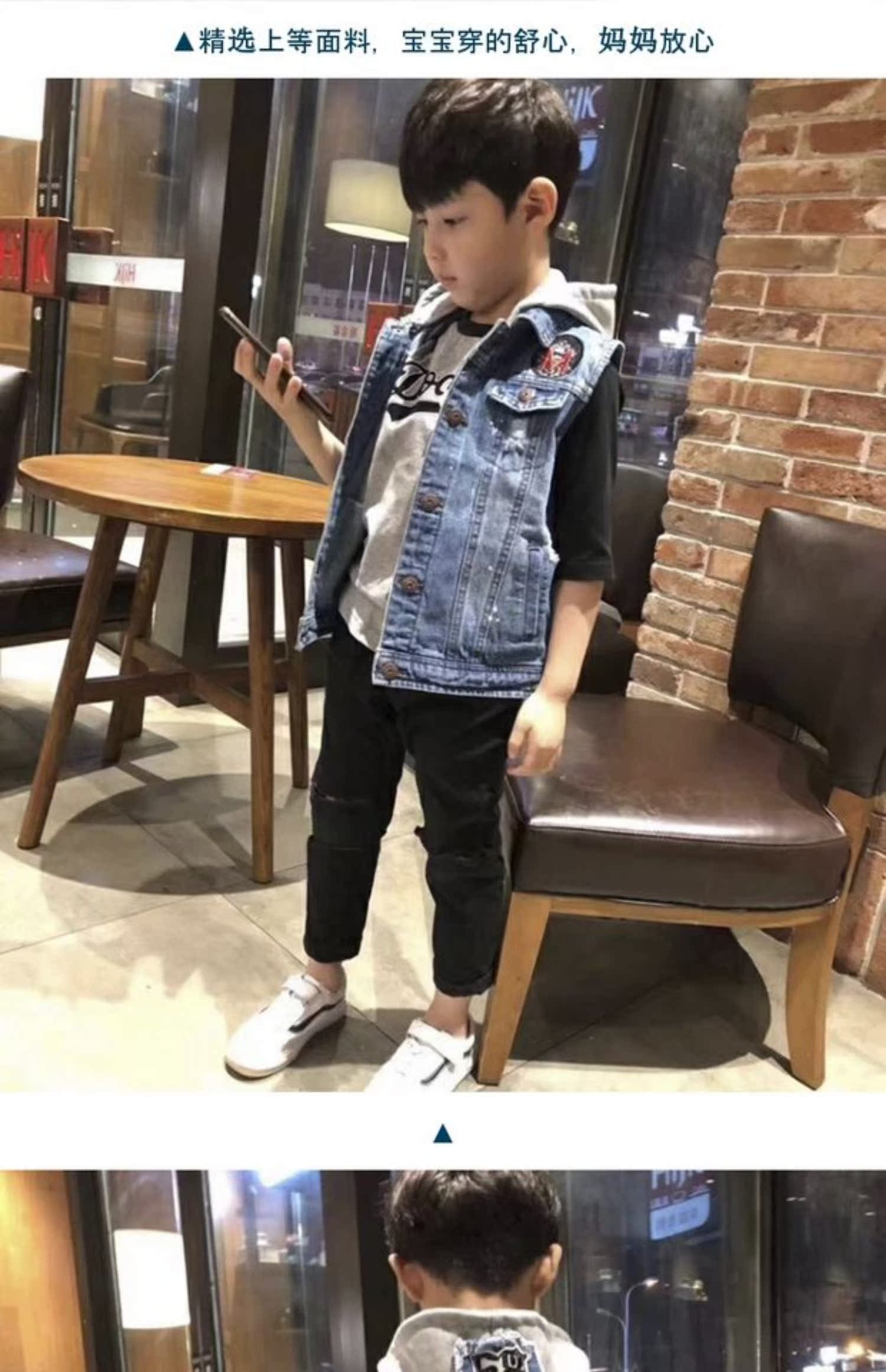 Bé trai cao bồi vest thủy triều trẻ em mùa xuân và mùa thu quần áo trẻ em mới trẻ em bé lớn áo vest denim nước ngoài 90-150 - Áo ghi lê áo gile màu be