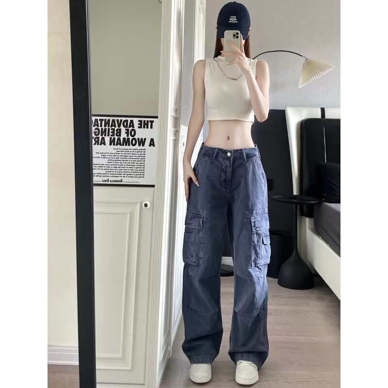 New American Retro Style Multi-Pocket Work Pants for Men and Women, Summer Casual Versatile Wide-Leg Long Pants New American Retro Style Multi-Pocket Work Pants for Men and Women, Summer Casual Versatile Wide-Leg Long Pants