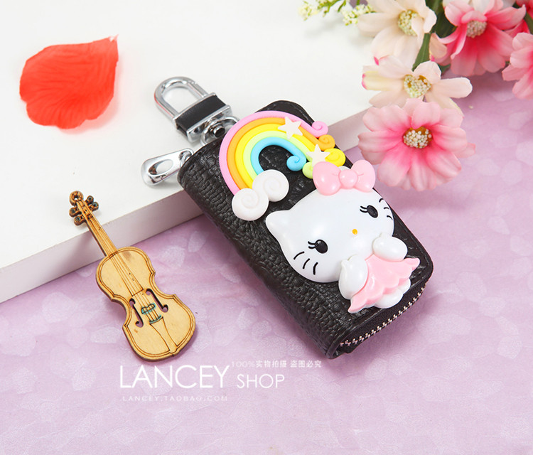 Hàn Quốc sáng tạo kitty xe chìa khóa túi cô gái trong phim hoạt hình dễ thương da vòng chìa khóa phụ nữ túi khóa eo - Trường hợp chính túi đựng chìa khóa xe