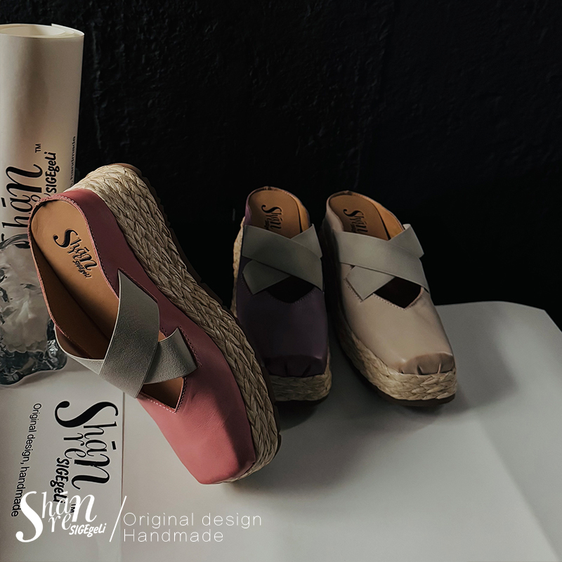 【Shānren Black Label】Washed and Colored Closed-Toe Summer Sandals for Women, Outdoor Wear, Height-Increasing Thick-Soled Ballet Shoes