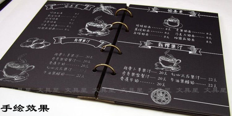 DIY giấy kraft bìa cứng màu đen cuốn sách menu quán cà phê thanh trà sữa công thức trống cuốn sách thực đơn vẽ tay - Giấy văn phòng giấy văn phòng phẩm giá rẻ