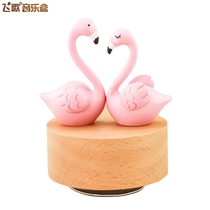Romantic Flamingo rotating music box Wooden music box Sky City creative birthday gift for girl girlfriend
