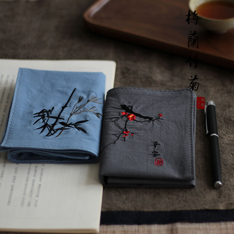 Plum, Orchid, Bamboo, Chrysanthemum ┇ Chinese Style Embroidered Handkerchief, Antique Style Gift for Men and Women, Portable Sweat-Absorbing Handkerchief, Pure Cotton Square Towel