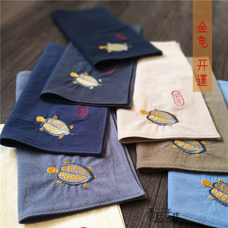 2022 gold tortoises open for men's pure cotton handkeratine handkerembroidered all-cotton couple Handmaid's birthday New Year's companion gift