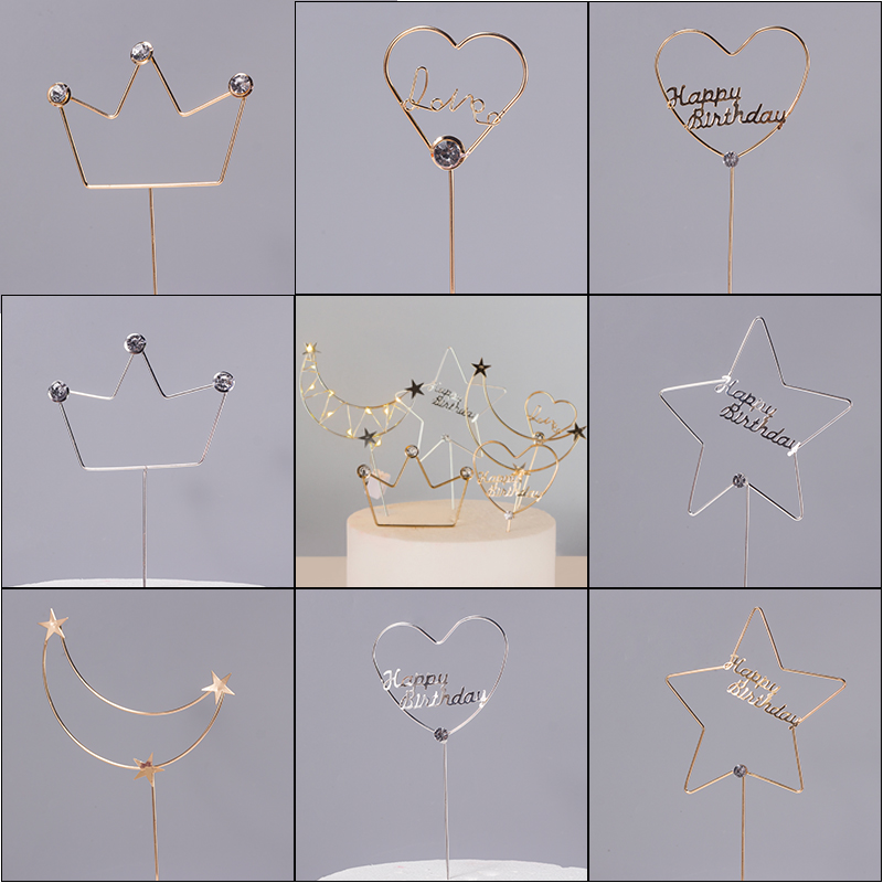 Tanabata Valentine's Day baking birthday cake decoration wrought iron love plug-in ornaments diamond crown moon lamp dress up