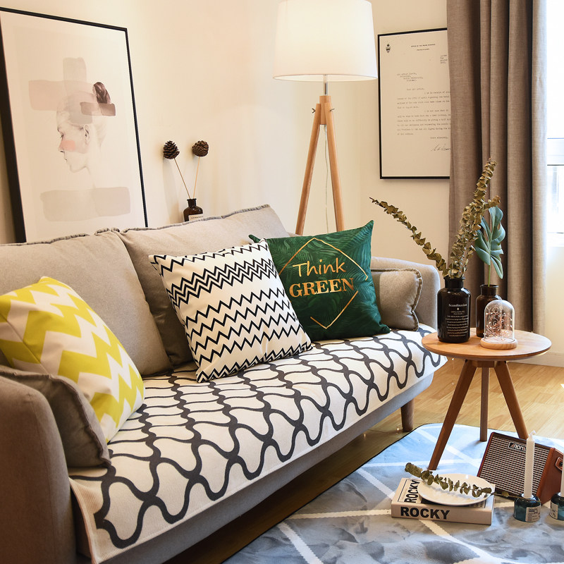 Set for autumn and winter Nordic Sofa Cushion Brief modern cloth Cloth All Season Universal Cushion Non-slip Cover Mat geometrically-Taobao