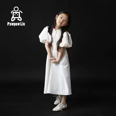 Pawpaw Liu original children's clothing big bubble sleeve dress Summer children's long skirt Retro literary style photography skirt