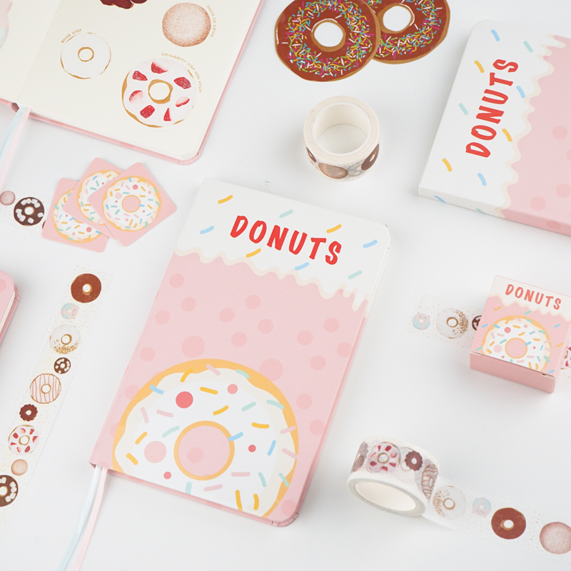 Doughnut themed notebook and paper adhesive tapes (sweet notes) fruit shell stores fresh and lovely hands account tools