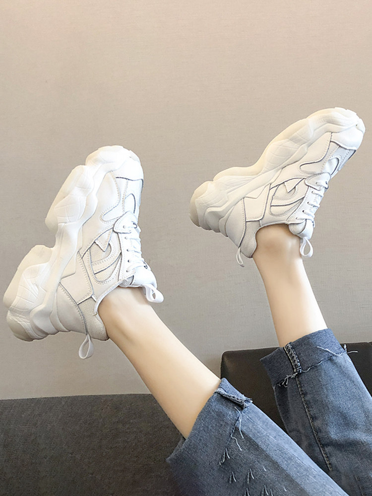 Goofy Sport ㊣ high-end custom feces thick bottom increased 6CM leather breathable white daddy shoes women
