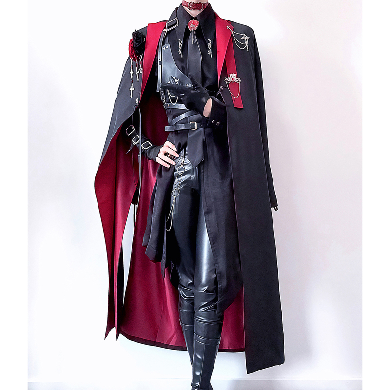 Red and Black Night Wanderer Unisex Long Trench Coat Dark Gothic Lace-Up Cosplay Cape for Men and Women Red and Black Night Wanderer Unisex Long Trench Coat Dark Gothic Lace-Up Cosplay Cape for Men and Women