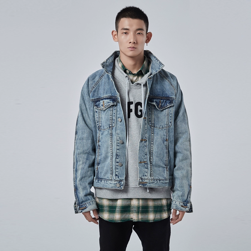 Áo khoác denim mùa thu ngắn nam hợp thời trang thương hiệu thời trang Châu Âu và Mỹ retro áo khoác denim lỏng cho nam áo khoác denim cũ - Áo khoác đôi