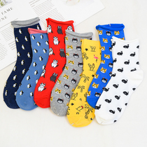 Daily single stream cartoon anime cat loose mouth curled socks cotton breathable cute Japanese socks