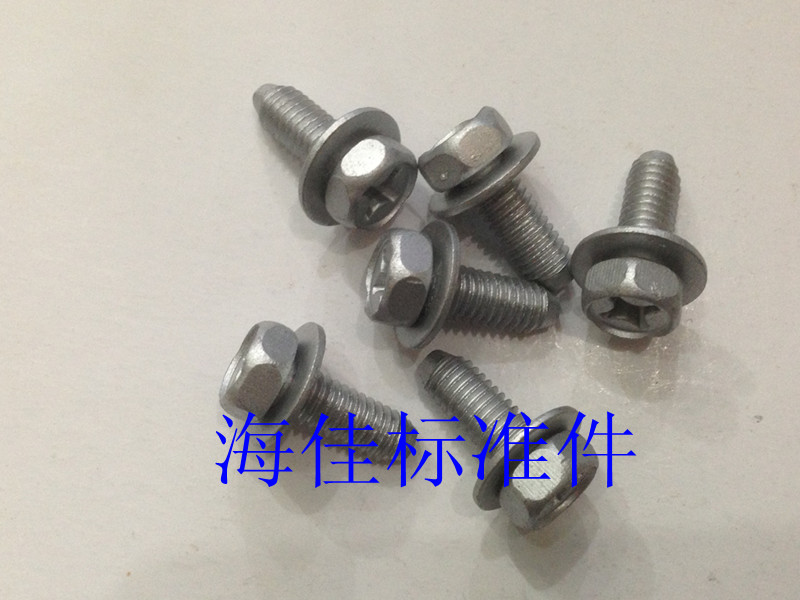 Plated Duck gong self-locking triangular tooth screw cross recessed with padded external hexagonal combined screw 6 * 16